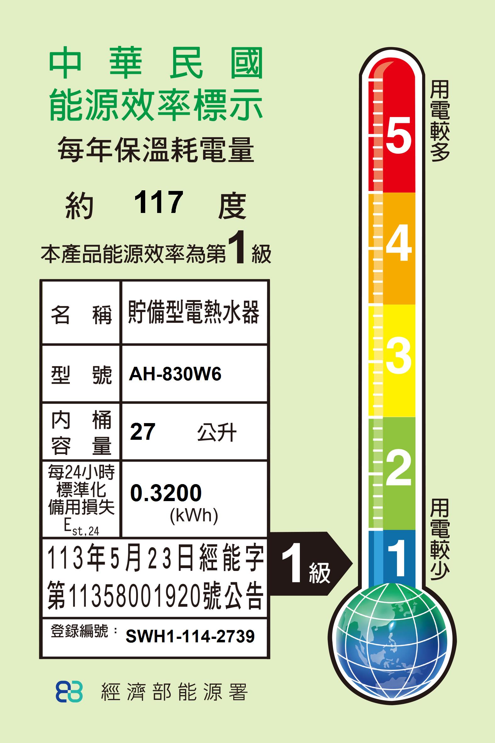 倍容省時 電能熱水器 AH-830（經典款）